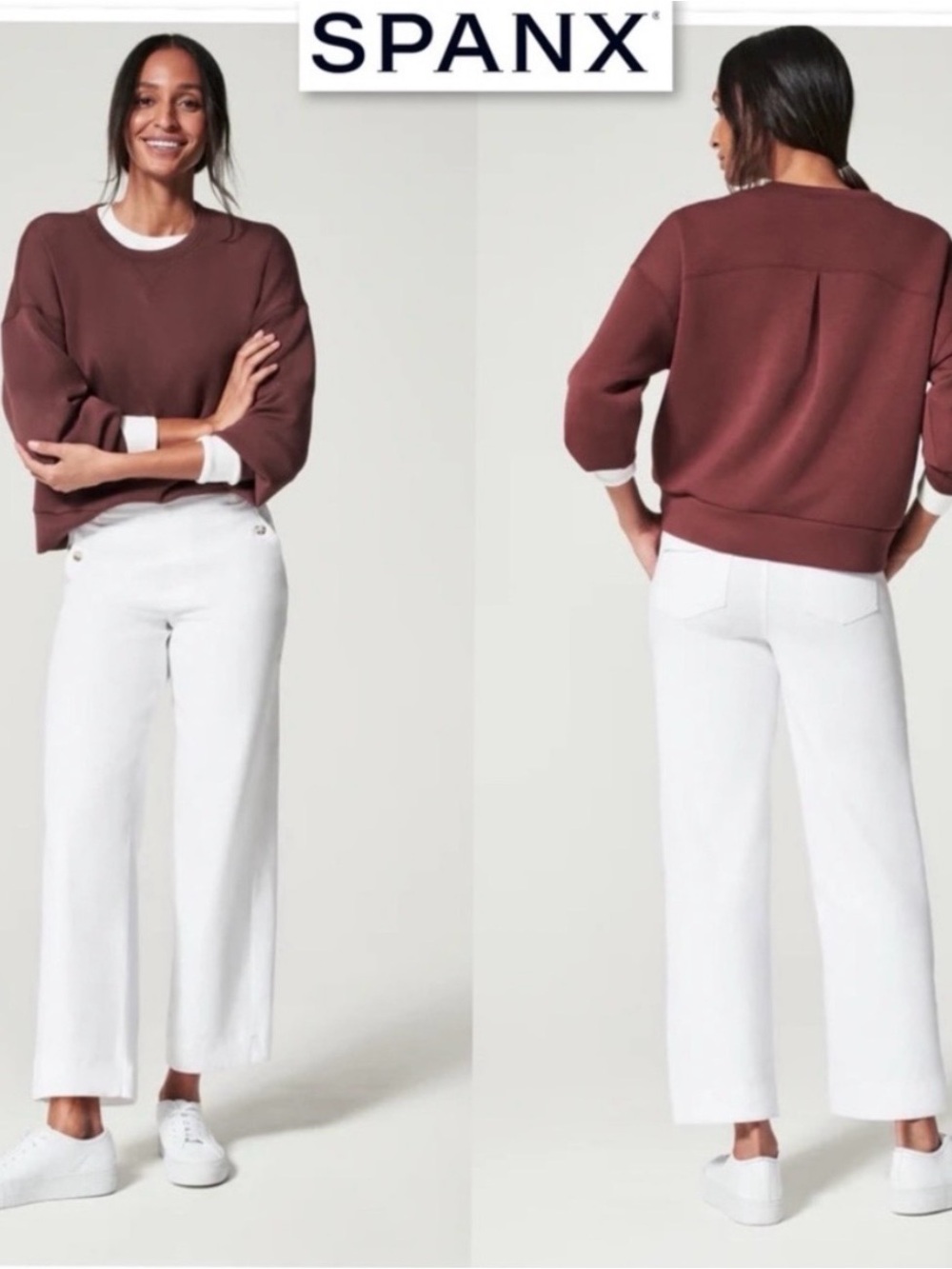 NWOT SPANX Stretch Twill Cropped Wide Leg Pants Medium White Pull On ~ $138